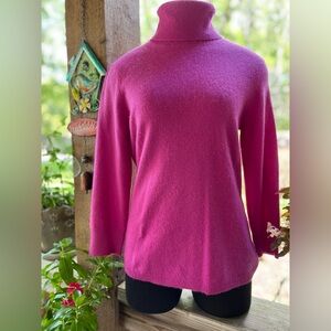 Express Cashmere Turtleneck 3/4 Sleeve Pullover Sweater w Ribbed Detail L